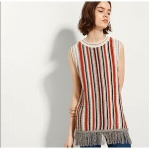 Mossimo Dutti Womens Sleeveless Sweater Size XS Cream Black Orange Tassel Hem